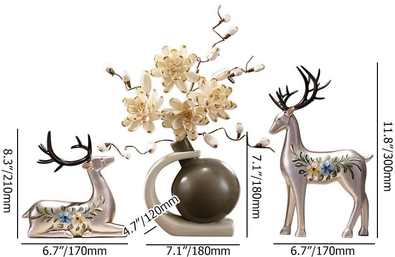 HMR - Creative Silver Deer Decoration Artificial Flower Set Golden Artificial Flowers in Vase