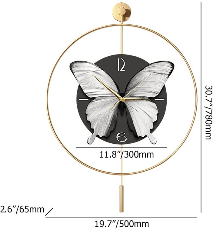 HMR - LED Golden Butterfly Silent Pendulum Remote Control Adjustable Wall Clock