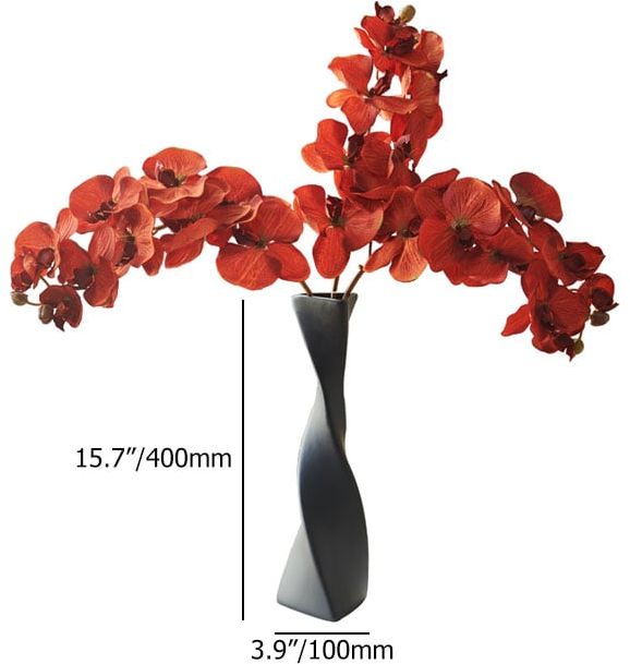 HMR - Modern Creative Orange Orchid Artificial Flower Arrangement in Black Vase