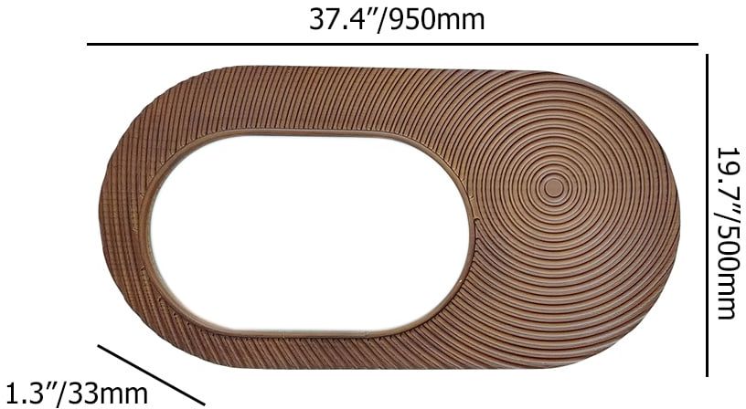 HMR - 37.4" Large Brown Oval Wall Mirror Decor with Circle Texture Frame Living Room Bedroom