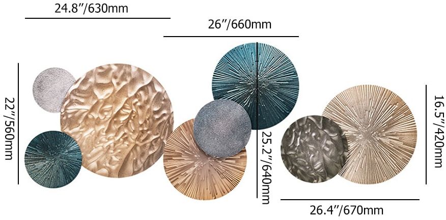 HMR - 3D Art Deco Large Metal Round Textured Wall Decor for Living Room Bedroom