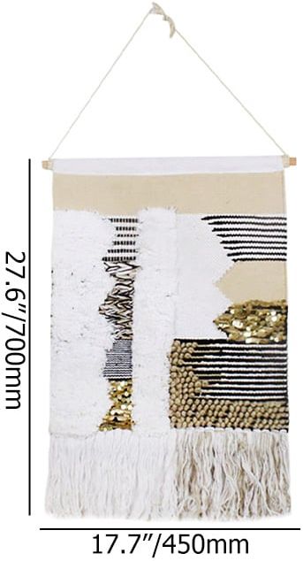 HMR - Modern Woven Black and Gold Blend Tapestry Macrame Wall Hanging