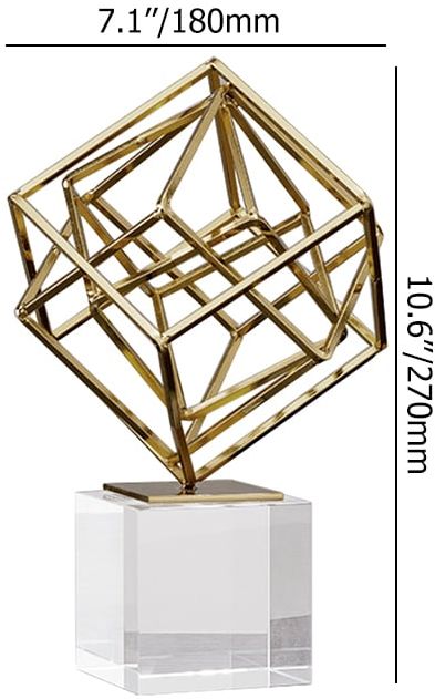 HMR - Modern Gold Metal 3D Geometry Ornament Figurine Sculpture Decor Art with Crystal Stand