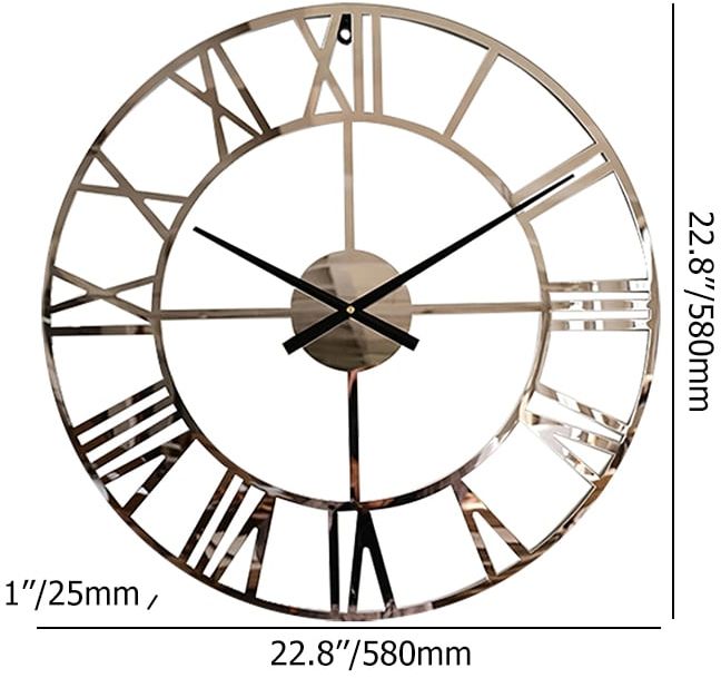 HMR - 23" Large Round Silver Roman Numeral Silent Wall Clock Modern Acrylic Decor Art
