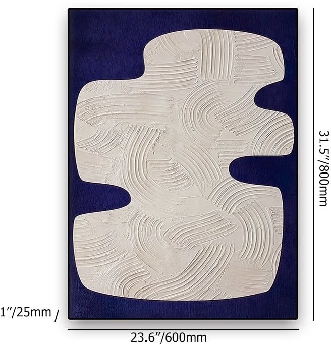 HMR - Japandi 3D Wall Decor for Living Room Home Abstract Art Painting with Frame Blue & White