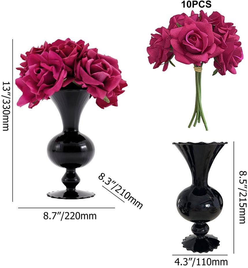 HMR - Modern Rose Artificial Flowers Arrangement in Black Vase Set