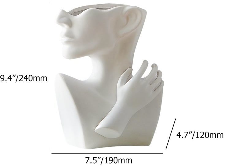 HMR - 9.4" Resin Statue Flower Vase Face Pots Bust Head Shaped Home Table Decor Art in White