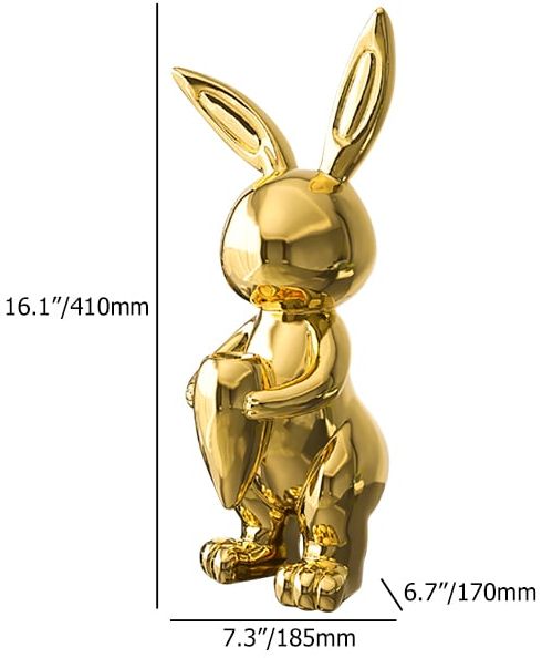HMR - 16.1" Gold Shiny Resin Rabbit Statue Animal Art Decorative Sculpture Home Decor Vase