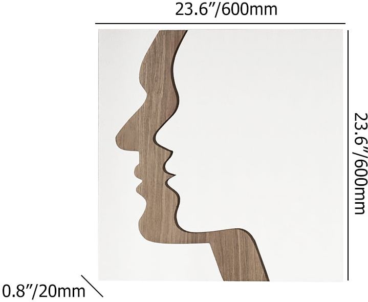 HMR - 23.6" Abstract & Geometric Human Face Wall Decor Art Living Room Bedroom White & Walnut
