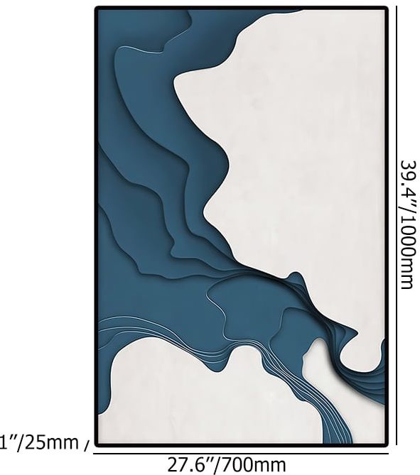 HMR - Modern Rectangle Wall Decor Abstract Canvas Print Art with Frame in Blue & White