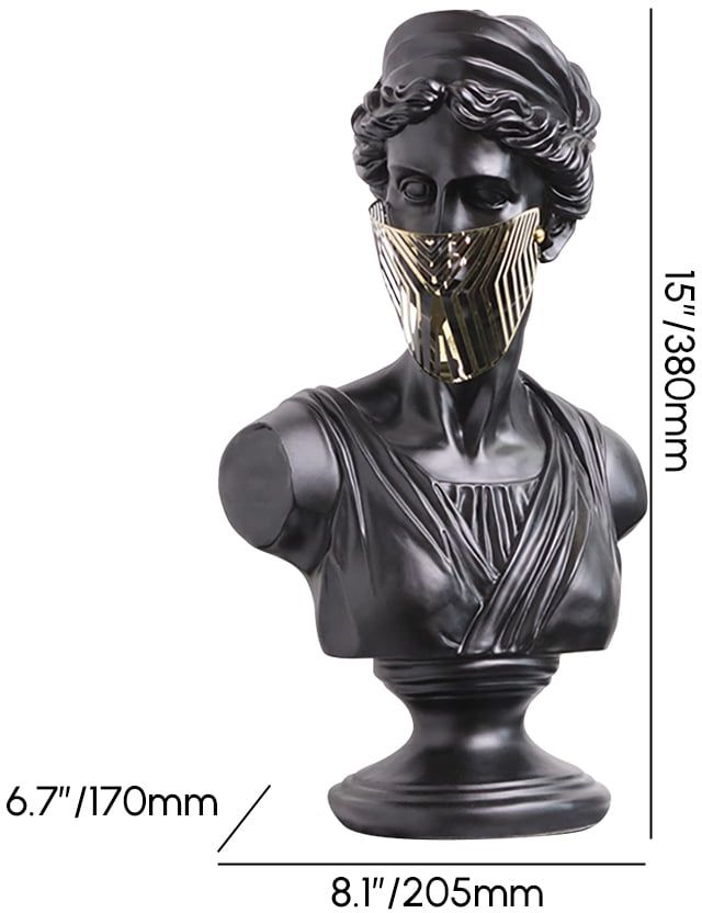 HMR - 15" Modern Black Masked Greek Goddess Ornament