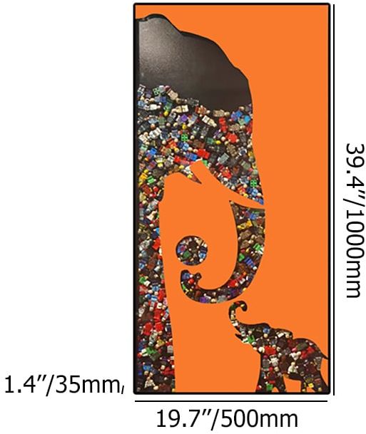 HMR Goreal Elephant Building Blocks Wall Decor Art Abstract Geometric Painting with Frame - Orange