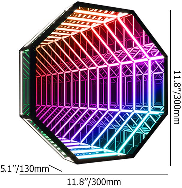 HMR - 3D Octagon LED Tunnel Infinity Wall Mirror Decor Light Art Party Living Room Bedroom