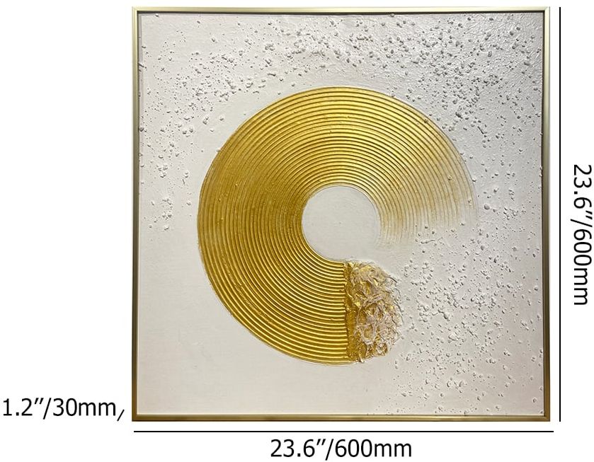 HMR - 3D Modern White Gold Wall Decor Art Textured Canvas Oil Painting with Frame Living Room