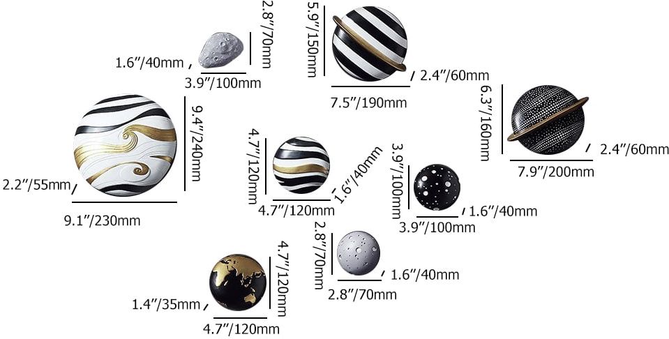 HMR - 9-Pieces Art Deco Astronaut Planet Wall Decor Hanging Resin Person Sculpture Statue Set
