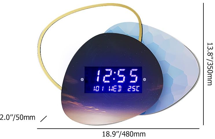 HMR - 18.9" LED Digital Display Wall Clock Modern Acrylic Abstract Star Decor Art Living Room