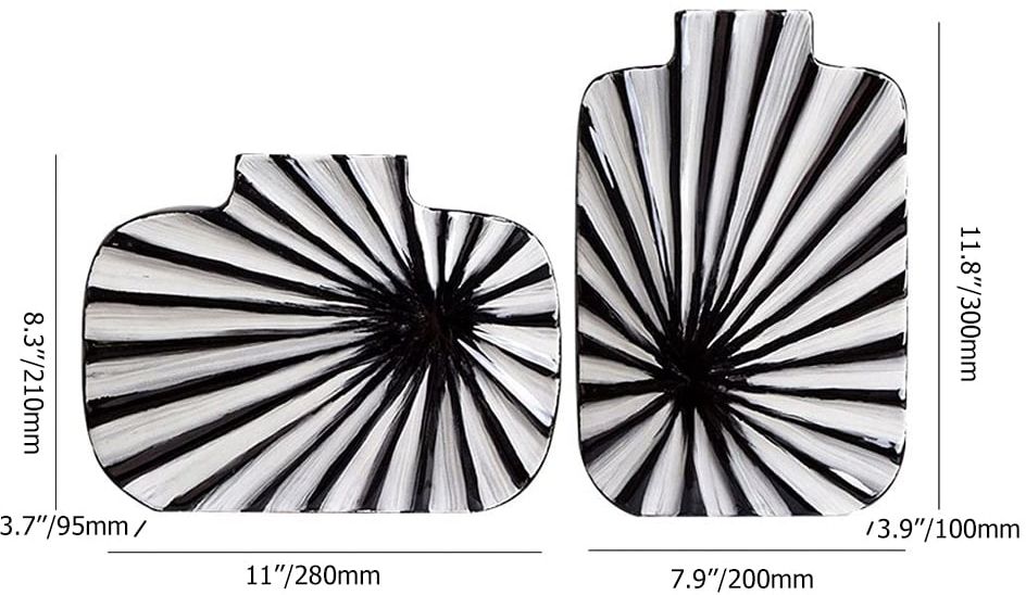 HMR - 2-Pieces Abstract White & Black Striped Resin Flower Vase Set Home Ornament Decor Art