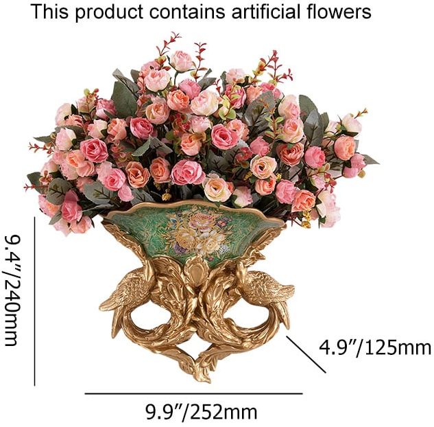HMR - European Style Luxury Decorative Wall Flowers Carved Gold Artificial Flowers in Vase