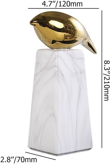 HMR - Modern White & Gold Ceramic Bird Ornament Sculpture Decor Animal Figurine Living Room