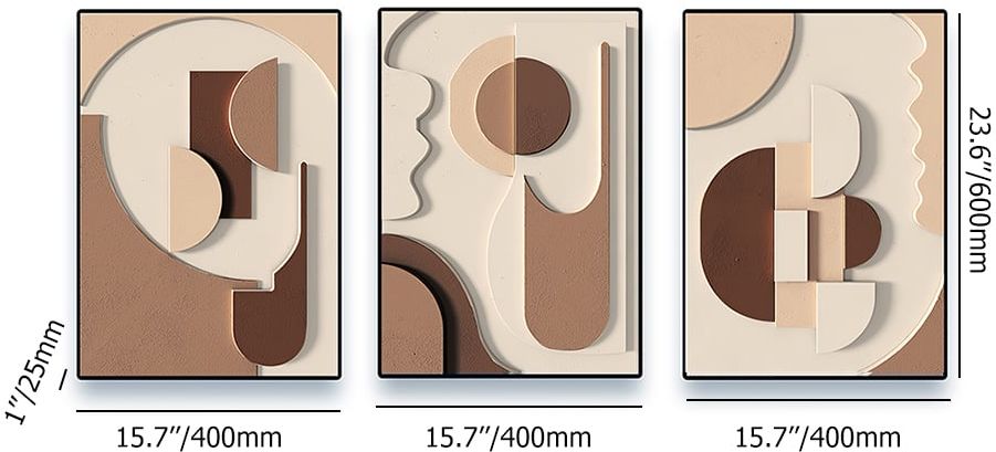 HMR - 3-Pieces Japandi Wall Decor for Living Room Abstract Art Print with Frame in Brown