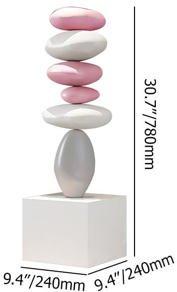 HMR - 30.7" Abstract Geometric Fiberglass & MDF Stacked Stone Floor Sculpture Light Decor Art