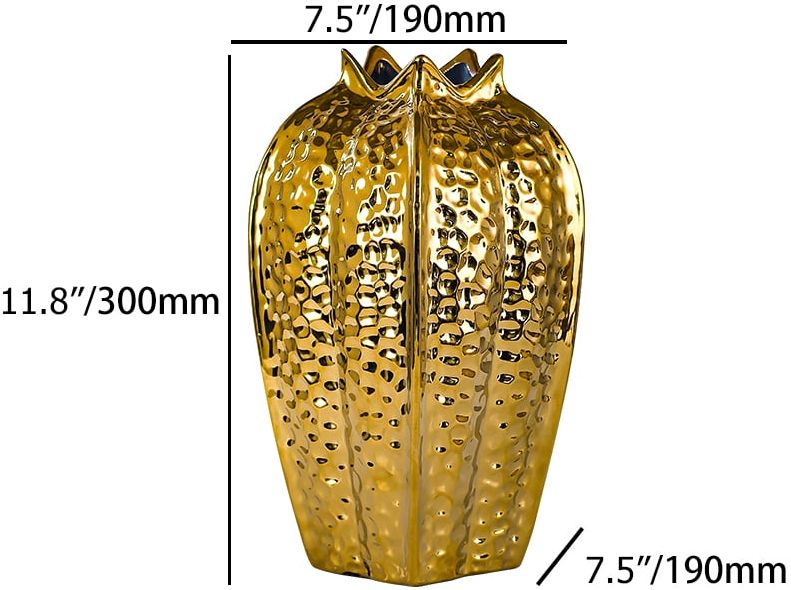 HMR - 11.8" Large Glam Gold Abstract Ceramic Flower Vase Living Room Bedroom Table