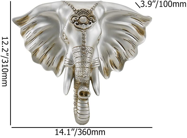 HMR - 3D Elephant Head Wall Decor Home Artificial Animal Hanging Art Living Room in Silver