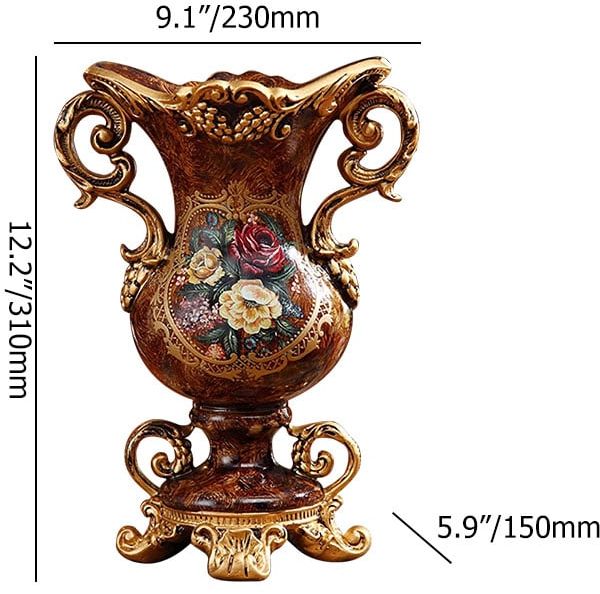 HMR - European Artificial Vintage Flower Arrangement Vase Set Golden Resin Vase Fake Flower