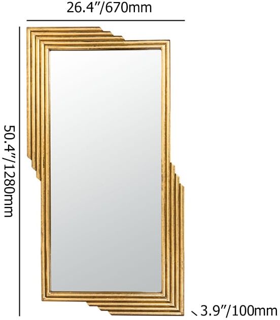 HMR - Modern Gold Metal Geometric Wall Decorative Mirror Entrance Rectangular Dressing Mirror