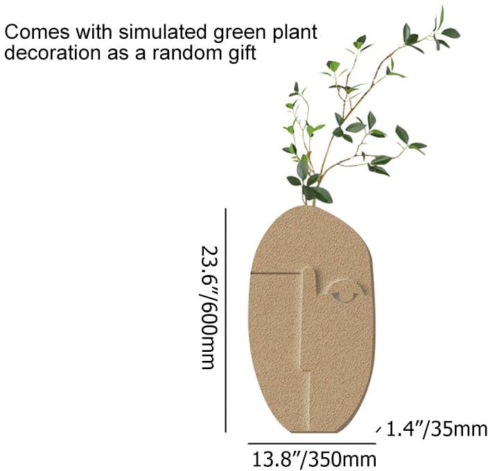 HMR - 3D Abstract Natural Sandstone Handmade Sculpture with Faux Plants Painting Wall Decor