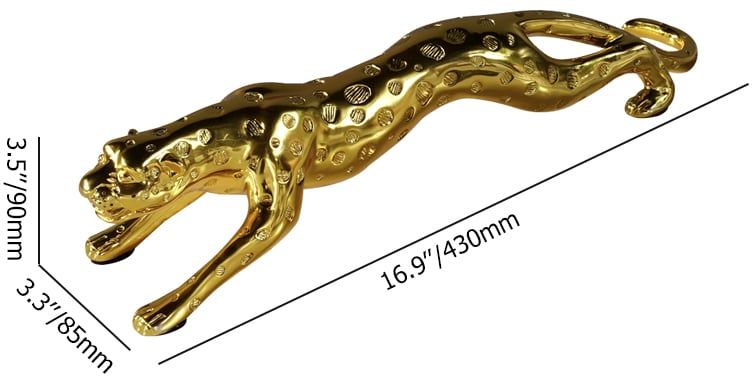 HMR - 16.9" Gold Leopard Sculpture Panther Statue Resin Ornament Decor Art Living Room Bedroom