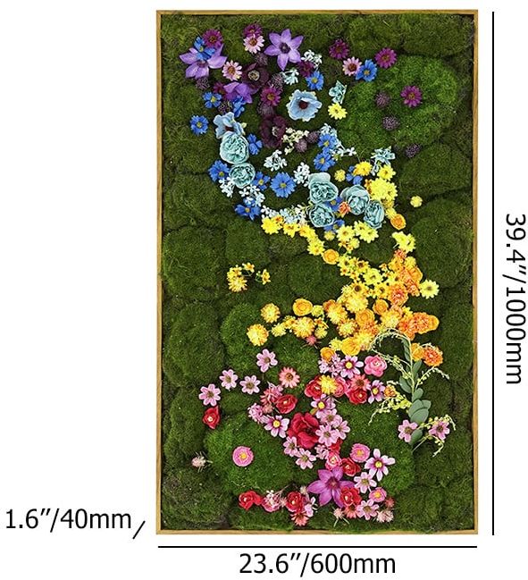 HMR - 3D Preserved Moss Flower Wall Art Hanging Rainbow Floral Wall Decor with Wood Frame