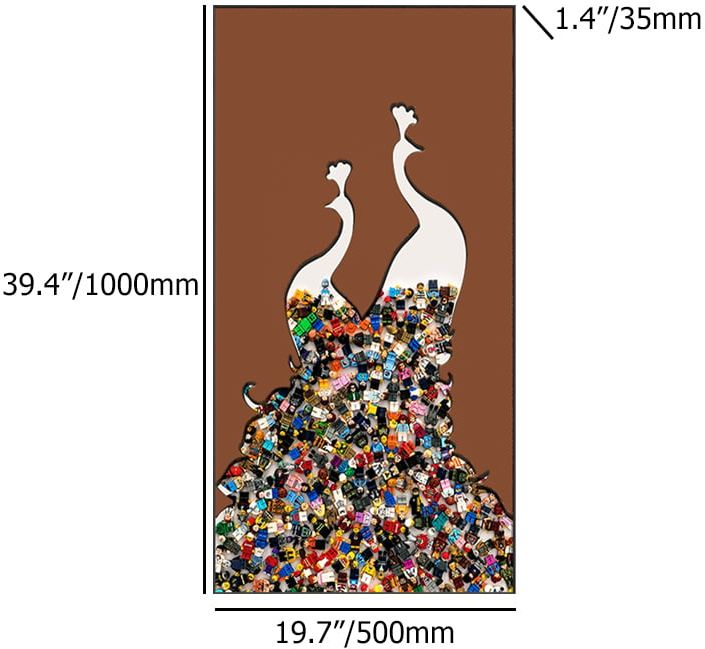 HMR - 39.4" Rectangle Peacock Building Blocks Wall Art Decor with Aluminum Frame Living Room