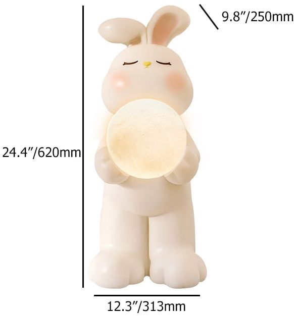 HMR - 24.4" White Resin Rabbit Moon Floor Lamp Sculpture Ornament Decor Living Room Bedroom