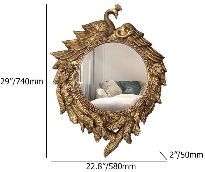 HMR - 29" Traditional Peacock Wall Mirror Abstract Resin Decor Art Living Room in Bronze