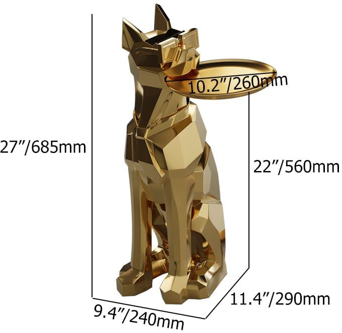 HMR Dog Sculpture Resin Side Table with Tray Top & Tissue Box - Gold
