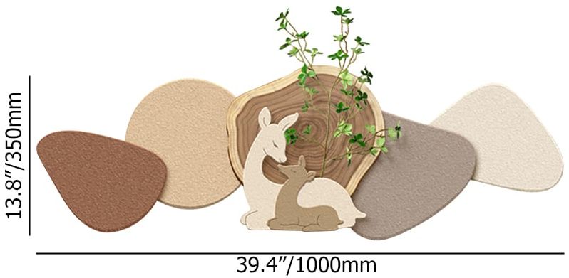 HMR - Japandi Deer 3D Wall Decorative Painting Creative Living Room Decor with Faux Plants