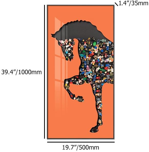 HMR - 39.4" Rectangle Horse Building Blocks Wall Art Decor with Aluminum Frame Living Room