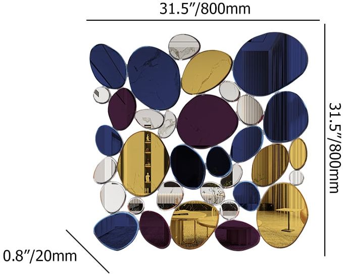 HMR - 31.5" Large Abstract Irregular Colorful Pebble Wall Mirror Decor Art Living Room Bedroom