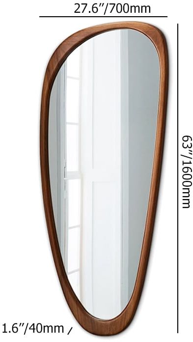 HMR - Rustic Asymmetrical Mirror Full Length Wall Mirror Wood Frame in Walnut