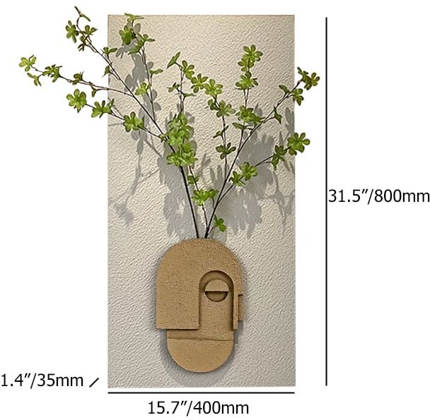 HMR - 3D Abstract Natural Sandstone Handmade Sculpture with Artificial Plants Wall Decor