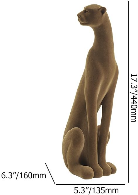 HMR - 17.3" Leopard Sculpture Cheetah Ornament Decor Art Velvet Brown Living Room Bedroom