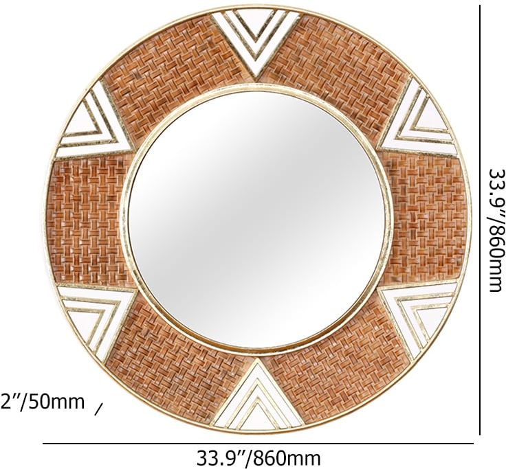 HMR - Modern Large Wall Mirror Decorative Round Metal Wall Decor Mirror in Brown