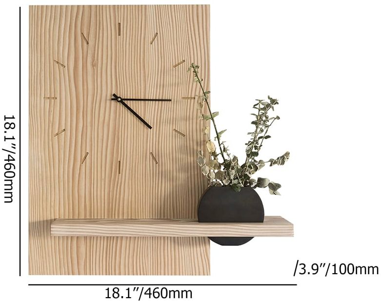 HMR - Japandi Natural Wood Rectangle Wall Clock with Black Vase Decor Living Room Bedroom