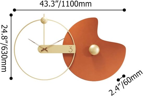 HMR - Modern Large Wall Clock Round Metal Oversized Decorative Wall Clocks in Orange & Gold