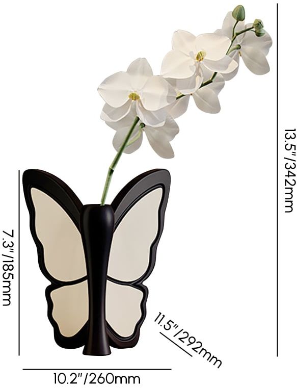 HMR - Artificial Flower White Orchids in Butterfly Vase Home Decor