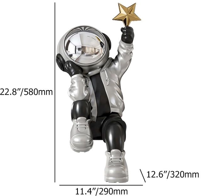 HMR - 24" Resin Astronaut Sculpture Figurine Ornament Art Decor Gold Star Living Room Bedroom