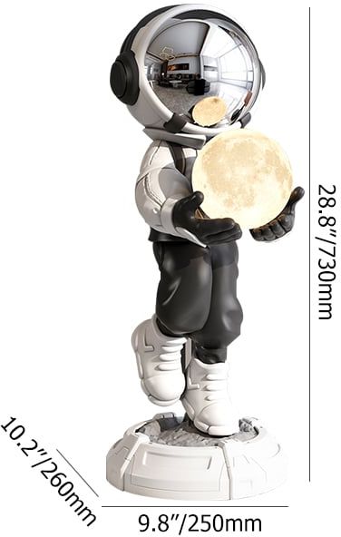 HMR 28.8" Astronaut Floor Sculpture Figurine Ornament Art Decor with Ball Lamp USB Charging - Black & White