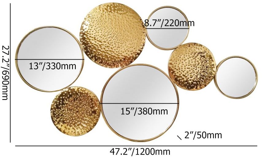 HMR - 47.2" Gold Wall Decorative Mirror Set Creative Round Mirror Wall Hanging Decoration