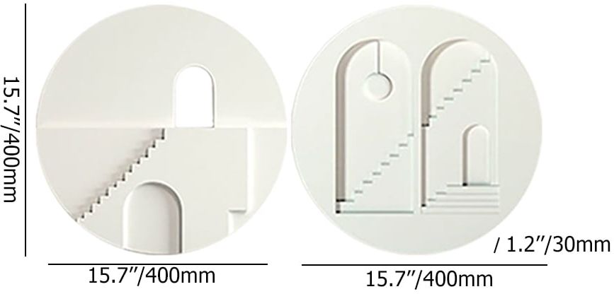 HMR - 2-Pieces Minimalist White Round Frosted Abstract Geometric Wood Wall Decor Art Set